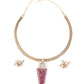 Rajwada Gold And Magenta Mixed Metal Embellished Neck Piece Set For Women