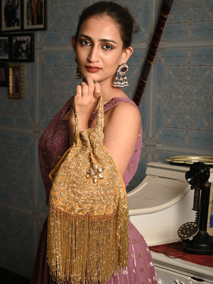 Odette Gold Tasseled Bridal Potli Bag For Women