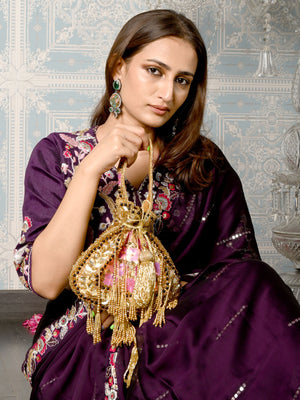 Odette Beige Embellished Potli Bag For Women