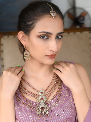 Rajwada Pink Mixed Metal Embellished Gold Plated Neckpiece Set For Women