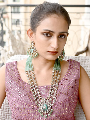 Rajwada Sea Green Alloy Embellished Gold-Plated Neckpiece Set For Women