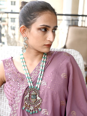 Rajwada Sea Green Mixed Metal Embellished Gold Plated Neckpiece Set For Women