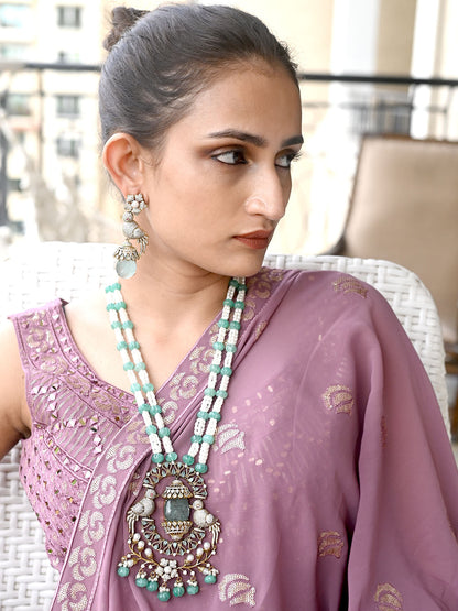 Rajwada Sea Green Mixed Metal Embellished Gold Plated Neckpiece Set For Women