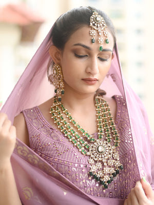 Rajwada Green Mixed Metal Embellished Gold Plated Neckpiece Set For Women