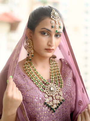 Rajwada Green Mixed Metal Embellished Gold Plated Neckpiece Set For Women