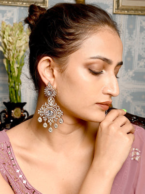 Rajwada White Zicron Gold Plated Dangler Earrings For Women