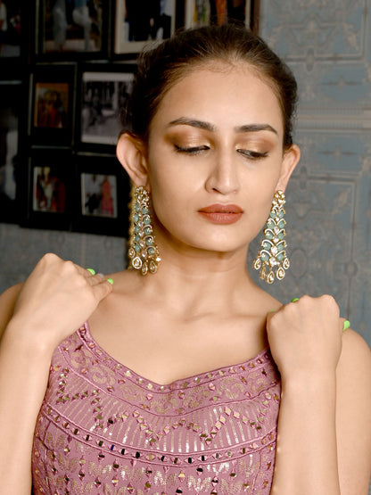Rajwada Sea Green Kundan Gold Plated Dangler Earrings For Women