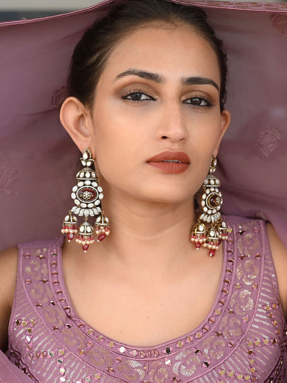 Rajwada Maroon Zircon Gold Plated Dangler Earrings For Women