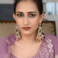 Rajwada Maroon Zircon Gold Plated Dangler Earrings For Women