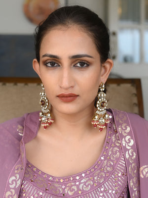 Rajwada Maroon Zircon Gold Plated Dangler Earrings For Women