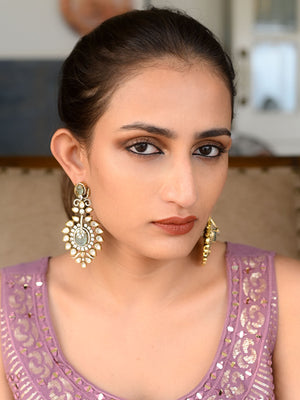 Rajwada Sea Green Kundan Gold Plated Dangler Earrings For Women