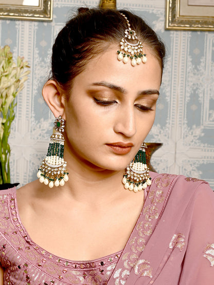 Rajwada Green Pearls Gold-Plated Dangler Earrings For Women