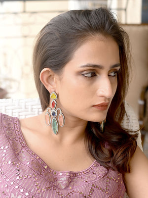 Rajwada Multicolor Zircon Silver Plated Dangler Earrings For Women