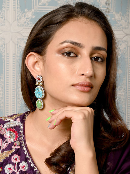 Rajwada Blue And Olive Zircon Silver Plated Dangler Earrings For Women