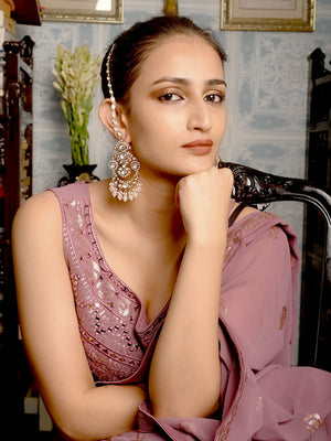 Rajwada Light Pink Kundan Gold Plated Dangler Earrings For Women