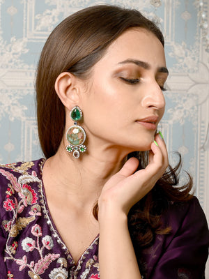 Rajwada Sea Green Zircon Silver Plated Dangler Earrings For Women