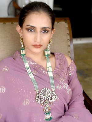 Rajwada Sea Green Mixed Metal Embellished Beads Neckpiece Set For Women