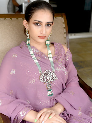 Rajwada Sea Green Mixed Metal Embellished Beads Neckpiece Set For Women