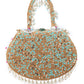 Rajwada Beige Suede With Cutdana, Beads And Shell Work Boho Tassels Hand Bag For Women