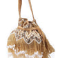 Rajwada Golden Suede With Sequin And Beads Tassels Potli For Women