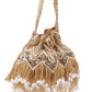 Rajwada Golden Suede With Sequin And Beads Tassels Potli For Women