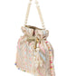Rajwada Cream Silk Embroidered Golden And Pastel Threads Potli For Women