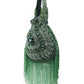 Rajwada Green Beads Suede And Cutdana With Wrist Loop tassels Drawstring Potli For Women