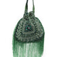 Rajwada Green Beads Suede And Cutdana With Wrist Loop tassels Drawstring Potli For Women
