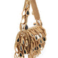 Rajwada Beige Suede Beads And Sequin Tasseled With Mirror Work Hand Bag For Women
