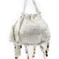 Rajwada Silver Suede Beads Tasseled Potli With Mirror Work Batuas For Women