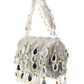 Rajwada Silver Suede With Cutdana, Beads And Mirror Work Tassels Hand Bag For Women