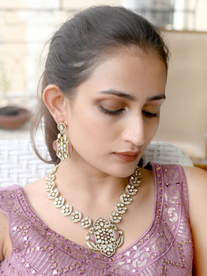 Rajwada Pink Regal Choker Neck Piece Set For Women