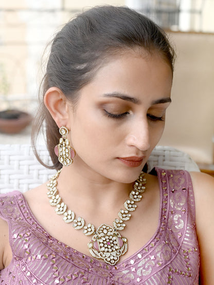 Rajwada Pink Regal Choker Neck Piece Set For Women