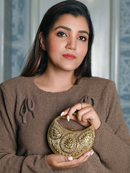 Rajwada Golden Metal With Stone Clutch For Women