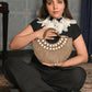 Rajwada Golden Polyester Encompassing With Bead And  Stone Hand Bag For Women