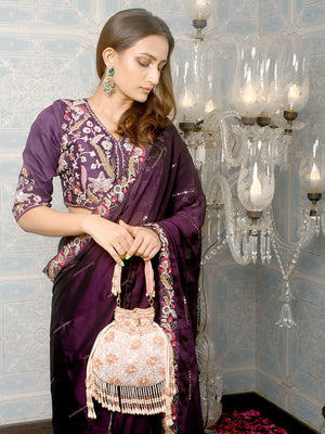 Rajwada Pink Embroidered Bridal Potli Bag For Women