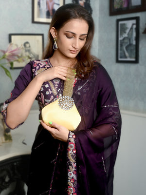 Rajwada Gold Brooch Embellished Clutch For Women
