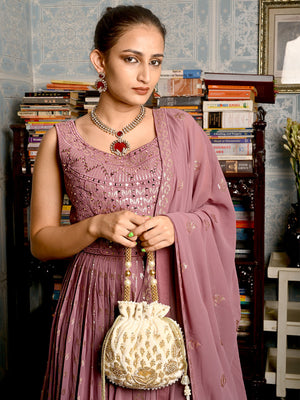 Rajwada Off White Zardozi Embroidered Potli Bag For Women