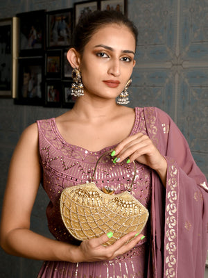 Rajwada Golden Embroidered Clutch For Women