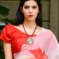 Rajwada - White Organza Leaf Print Saree With Unstitched Blouse