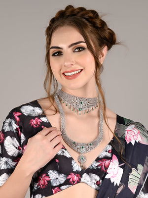 Rajwada Women White And Green Mesh Necklace Set