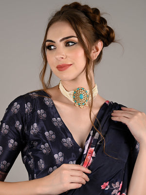 Rajwada Women Blue Metal Choker Set