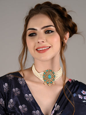 Rajwada Women Blue Metal Choker Set
