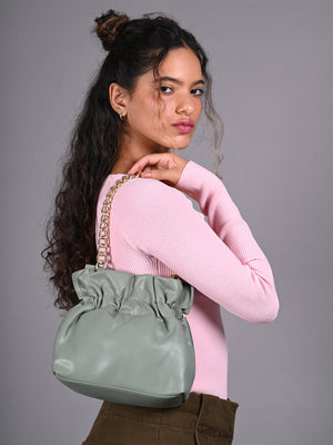 Rajwada Green PU Solid Hand Bag For Women