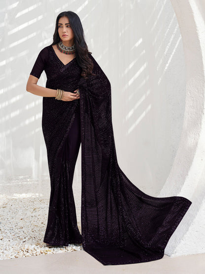 Rajwada Black Georgette Embellished  Saree with Unstitched Blouse For Women