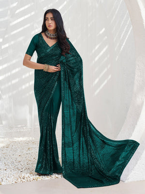 Rajwada Green Georgette Embellished  Saree with Unstitched Blouse For Women