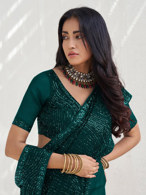 Rajwada Green Georgette Embellished  Saree with Unstitched Blouse For Women