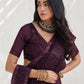 Rajwada Wine Georgette Embellished Saree With Unstitched Blouse For Women