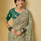 Rajwada Olive Green Net Embroidered Saree With Unstitched Blouse For Women