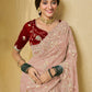 Rajwada Light Pink Net Embroidered Saree With Unstitched Blouse For Women